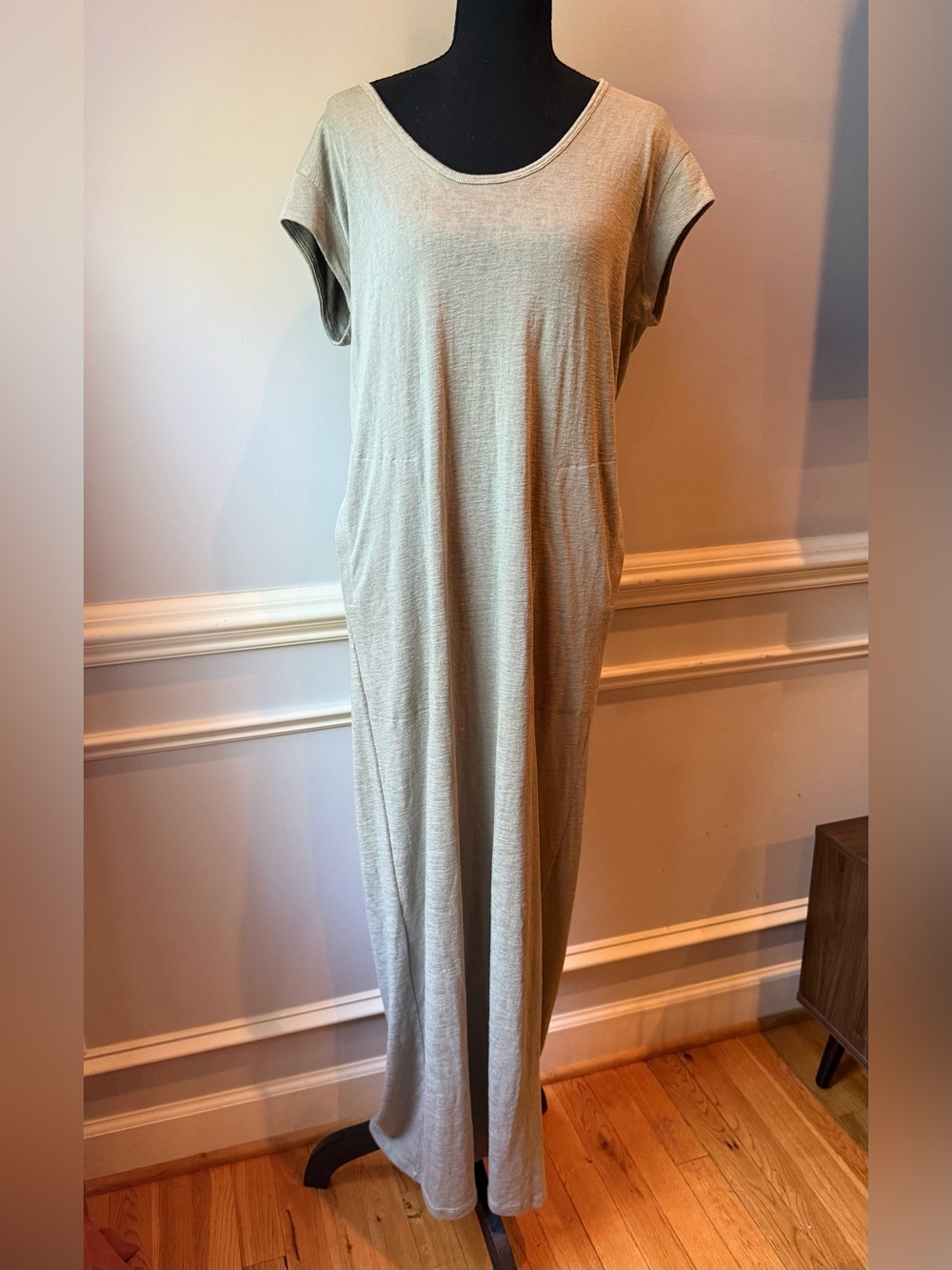 Athleta Modal Maxi Dress XS Sage Green Pocket Lounge Travel Casual Soft